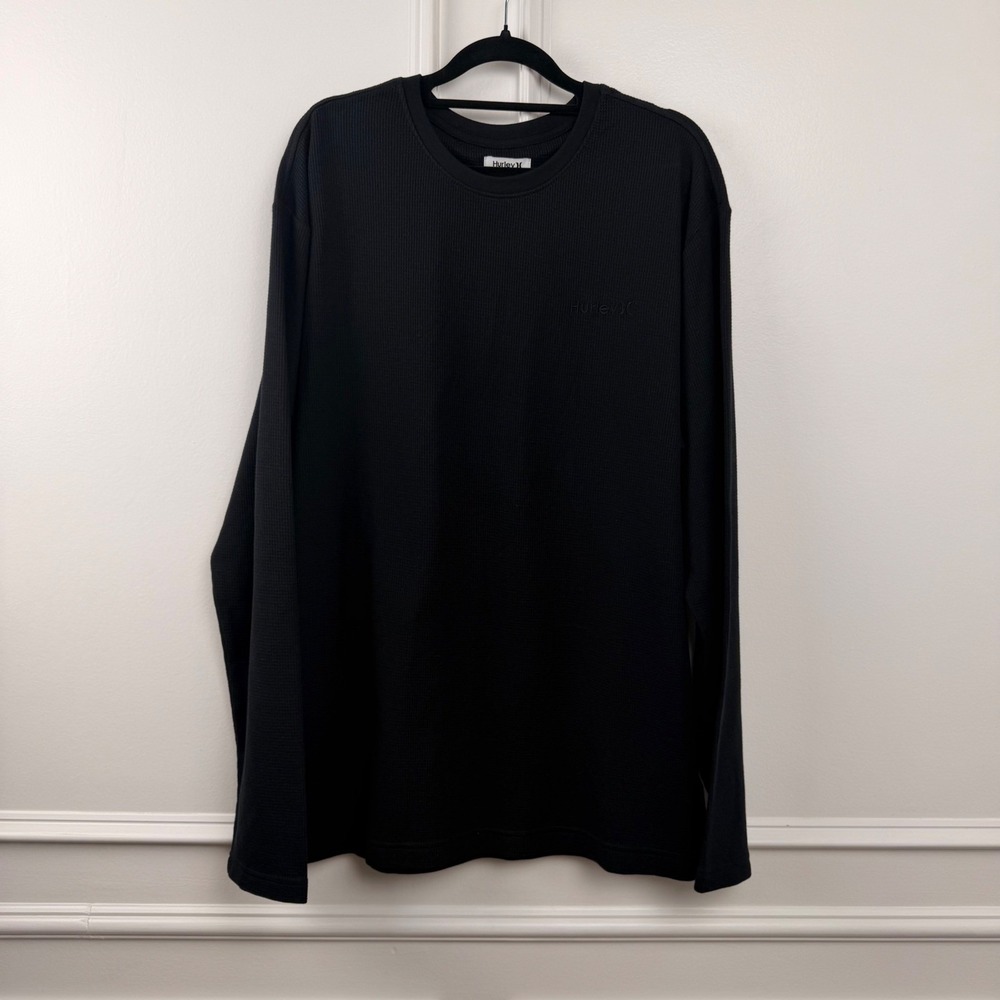 Hurley Mens Long Sleeve Waffle Knit Thermal Shirt Black Large NWT